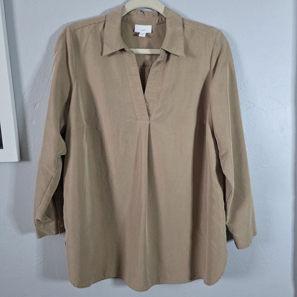 J. Jill Tunic Long Sleeve Sand-Washed Shirttail Tunic Brown Sugar Size MP - Picture 4 of 13